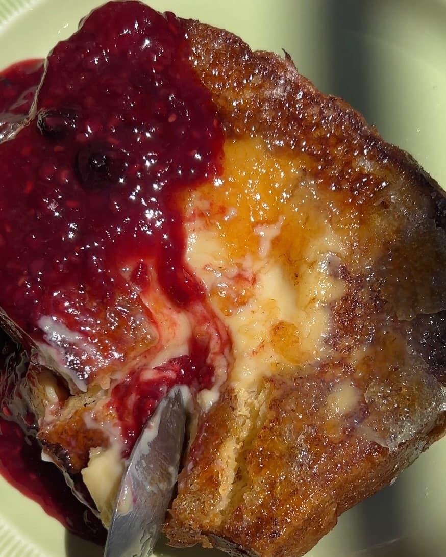 Brûléed French toast with berry compote